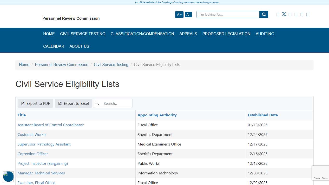 Civil Service Eligibility Lists